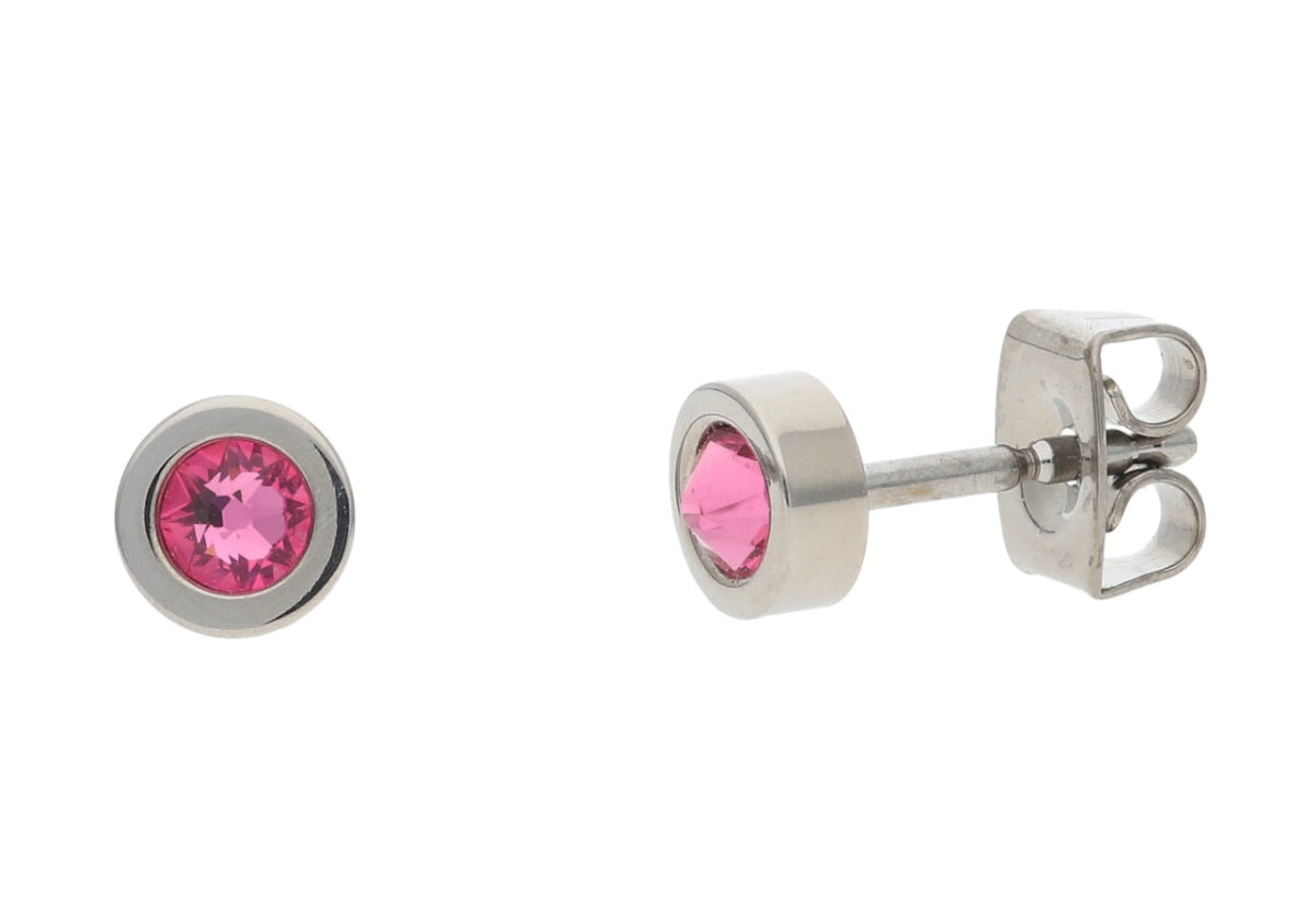 Titanium Stud Earrings with Pink Swarovski Stone Boccia Jewelry 05095-02