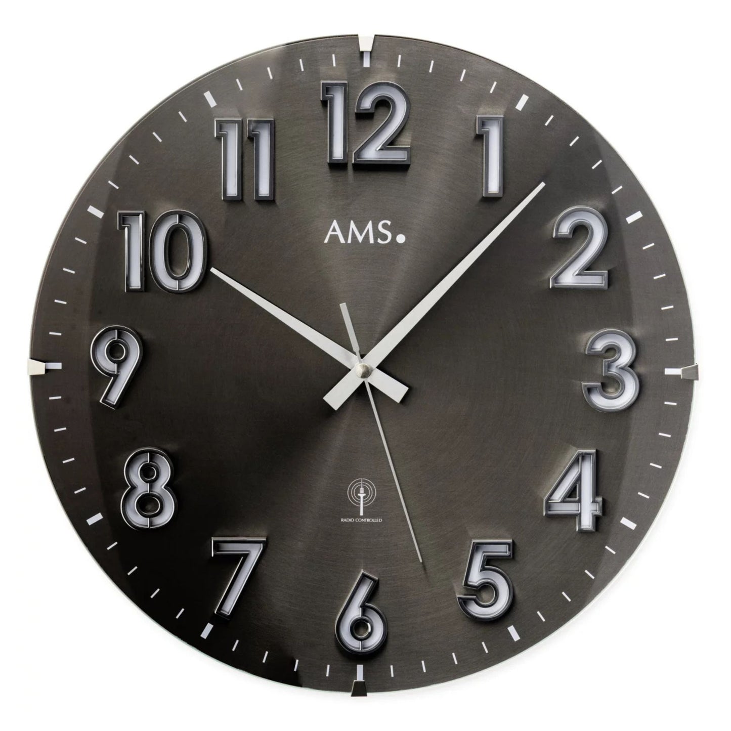 AMS Wanduhr 32 cm Ø Metall • Präzises Funkuhrwerk • Modernes Design