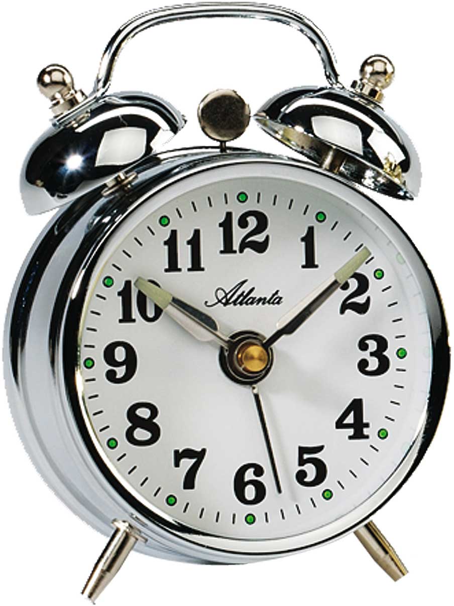Atlanta Mechanical Twin Bell Alarm Clock 10 cm high 7.5 cm wide Metal • Luminous hands • Classic design