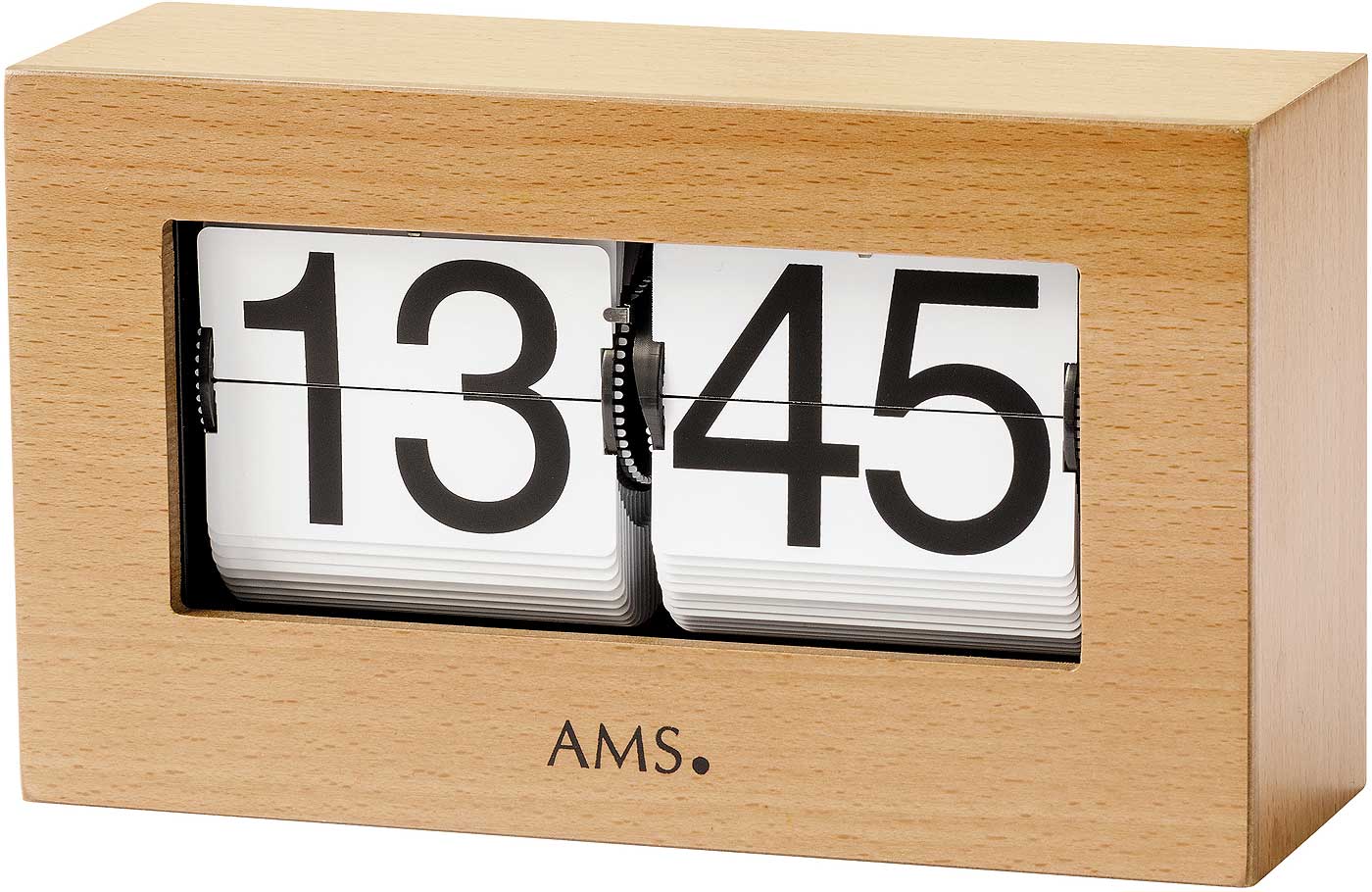 AMS Table Clock 12x21x7 cm Wood • Precise Quartz Movement • Solid Beech Wood