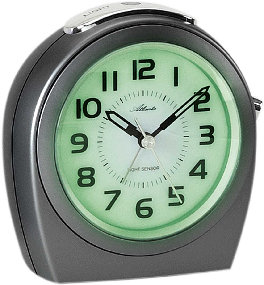 Atlanta Radio-Controlled Alarm Clock Analog 11.5x11 cm Plastic • Sweeping Second Hand • Green Dial Illumination