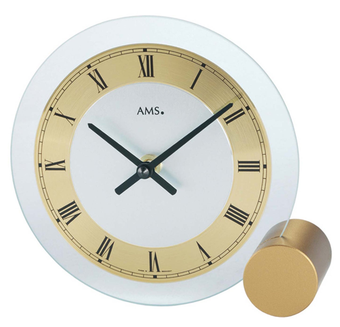 AMS Table Clock 16x17x4 cm Glass, Metal • Modern Quartz Movement • Silent