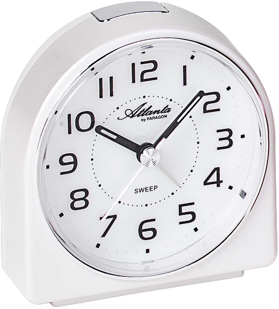 Atlanta Compact Analog Quartz Alarm Clock 8x8 cm Plastic • Precise Quartz Movement • Touch Light & Snooze