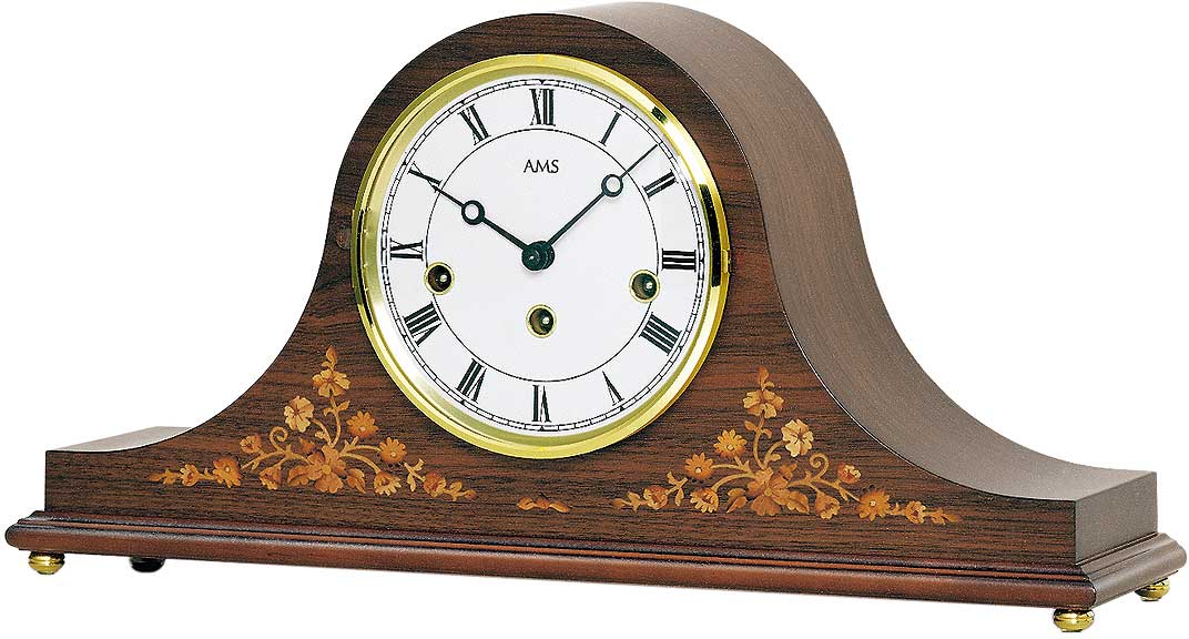 AMS Mantel Clock 21x43 cm Wood • Westminster 8-day movement • Walnut & wood inlays