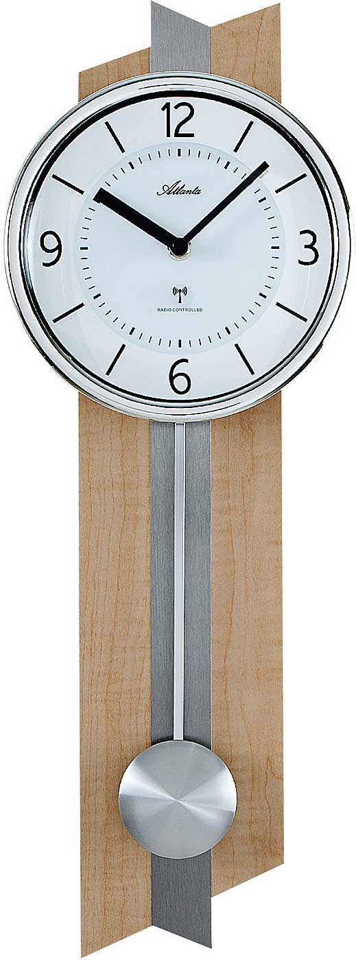 Horloge murale Atlanta en bois • Horloge radio-pilotée • Avec balancier