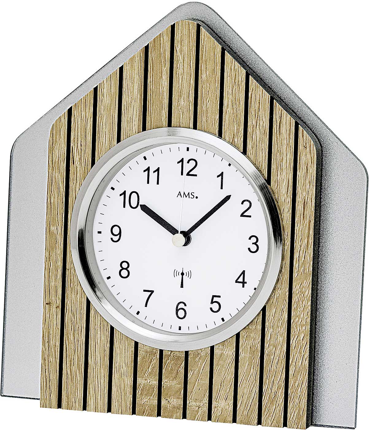Pendule à poser AMS 19x17x5 cm bois • Radio-pilotée • Design moderne