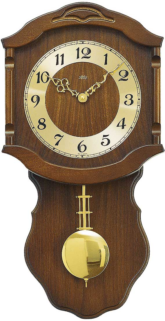 AMS Wall Clock 50x27x8 cm Walnut • Real Walnut Wood • Quartz Movement with Pendulum