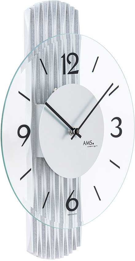 AMS Wanduhr 38x27x6 cm Glas, Holz • Modernes Design • Präzises Quarzwerk