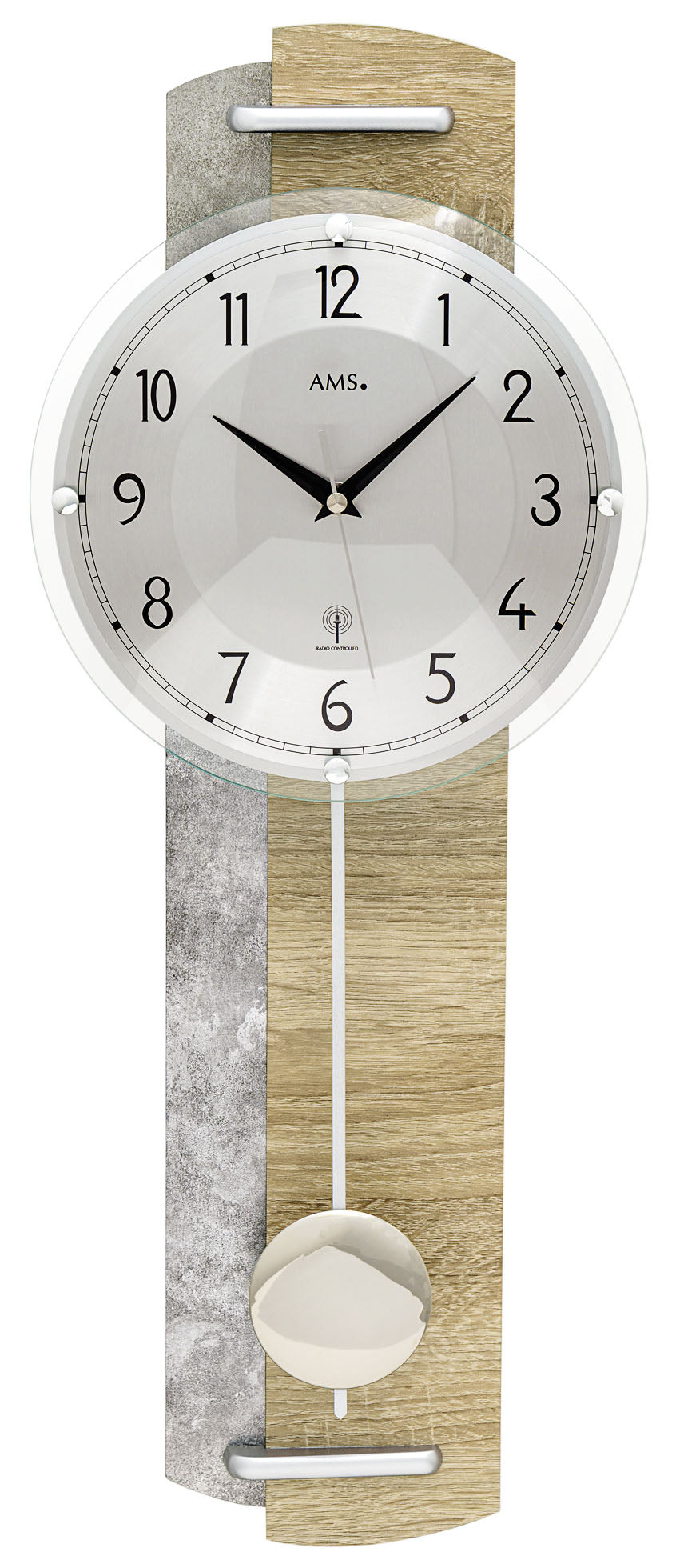 AMS Wanduhr Holz • Funk-Pendelwerk • Sonoma-Eiche-Optik