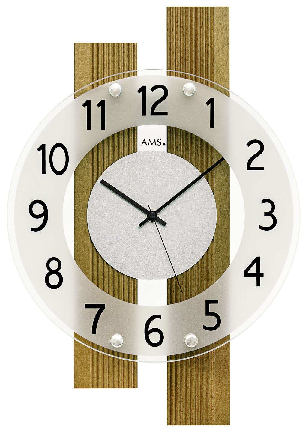 AMS Wanduhr 41x28x5 cm Holz • Funkgenaue Zeiteinstellung • Modernes Design