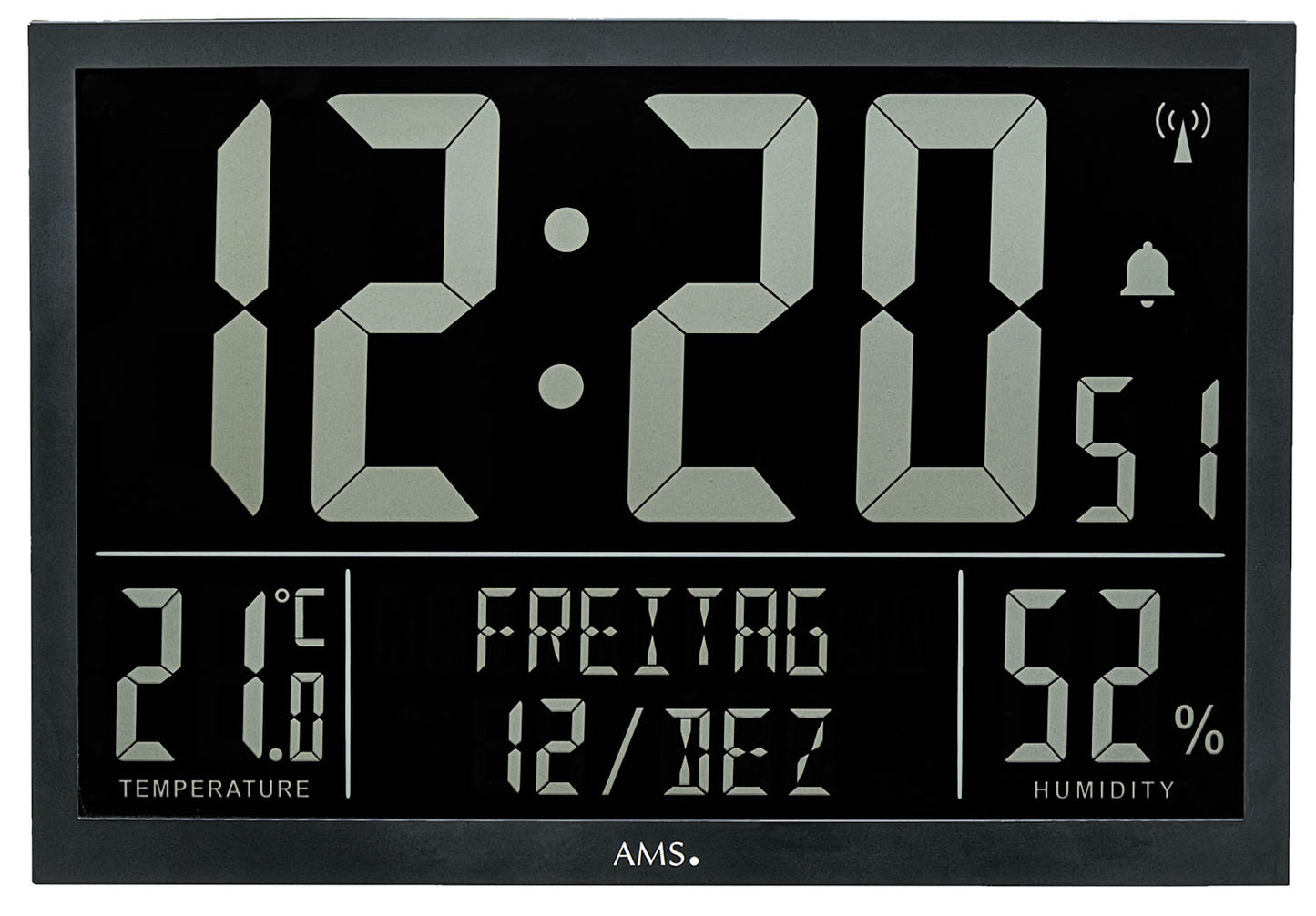 AMS Wanduhr Kunststoff • Präzise Funkzeit • Komfortable Klima-Anzeige