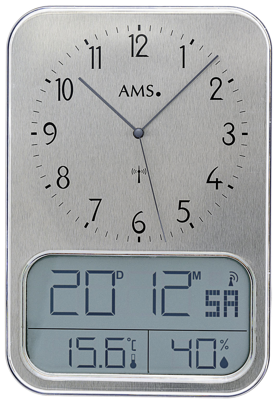 AMS Wanduhr Aluminium • Funkgesteuert • Mit Klima-Anzeige