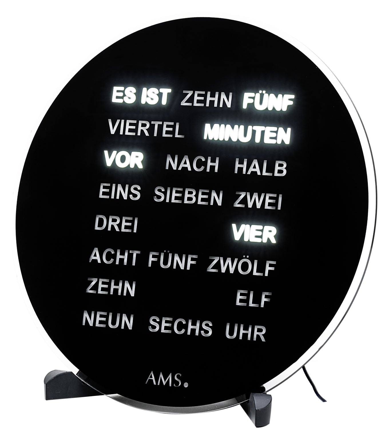 AMS Table Clock Plastic • Unique Word Display • Modern Design