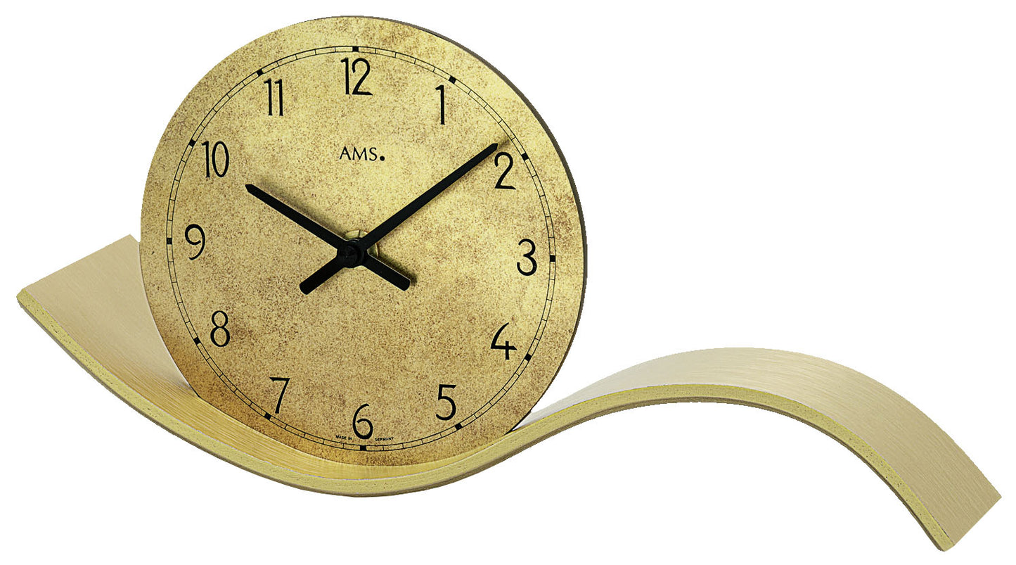 AMS Wooden Table Clock • Quartz movement • Curved brass look
