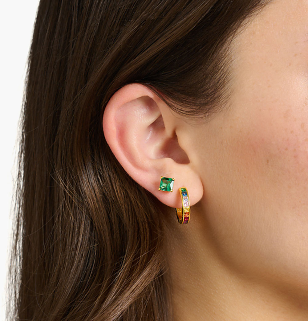 Kreolen mit bunten Steinen - 750 Gelbgold Vergoldung