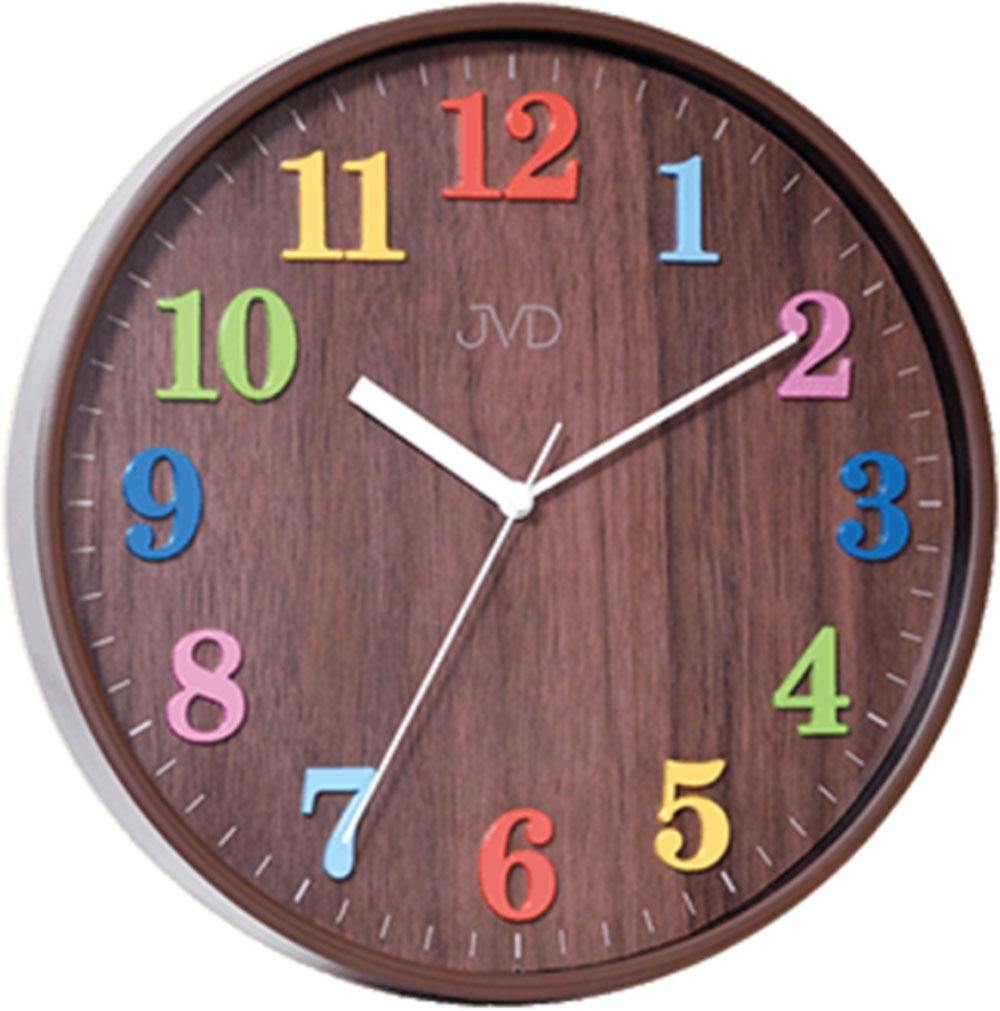 Horloge murale JVD 29,5 cm Ø plastique • Mouvement à quartz silencieux • Design coloré