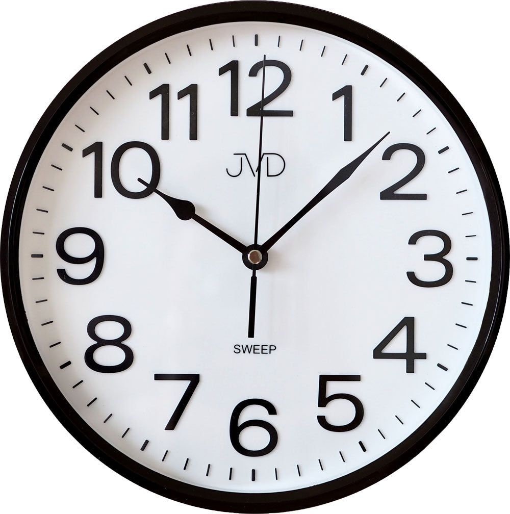 Horloge murale JVD 25,5 cm Ø plastique • Mouvement à quartz silencieux • Chiffres arabes