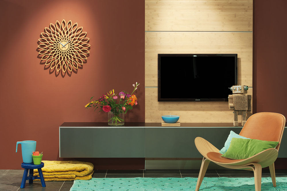 Horloge murale Karlsson 60x60x4 cm bois • Mouvement à quartz silencieux • Design moderne Sunflower