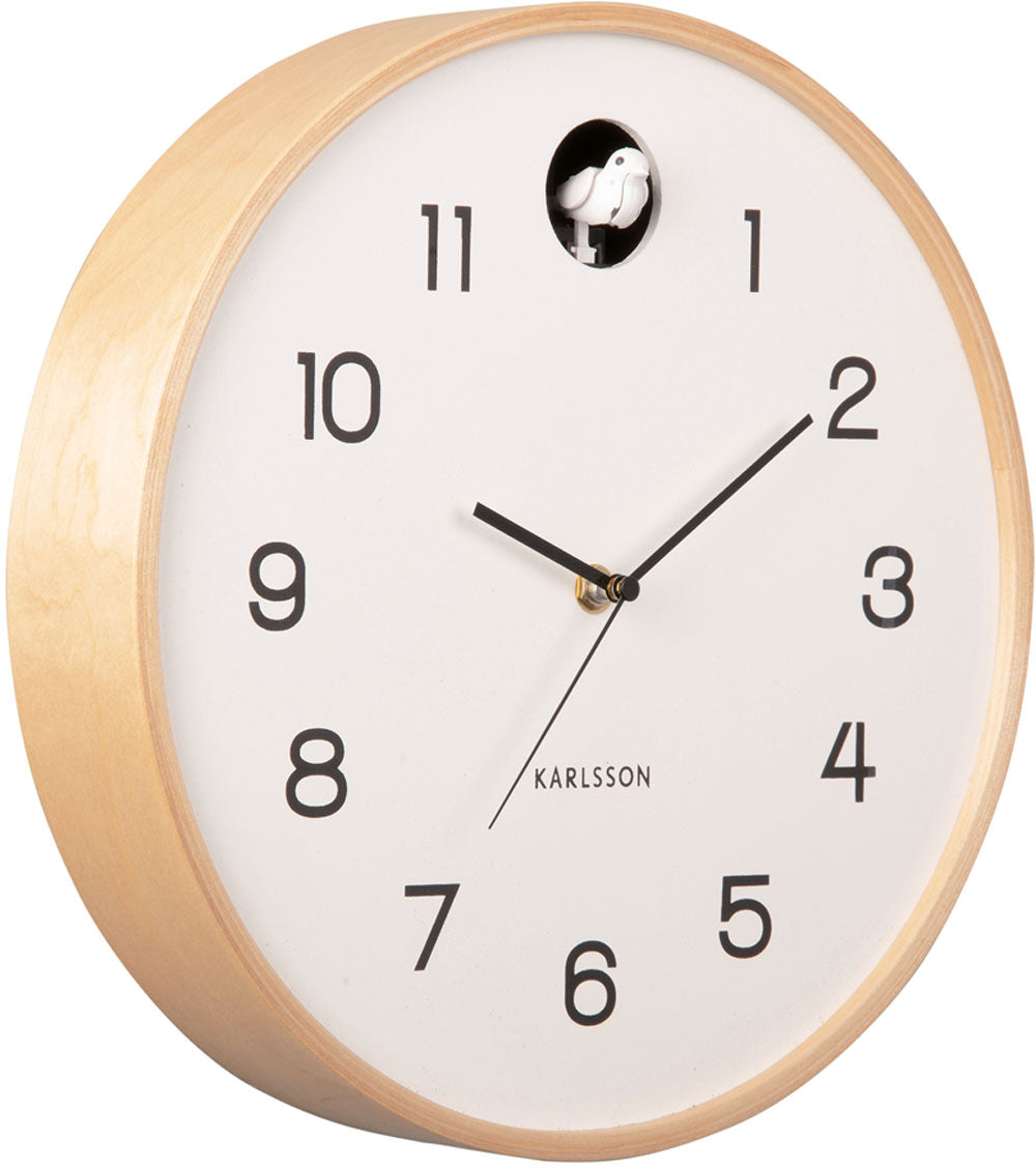 Horloge murale Karlsson 31,5 cm Ø bois • Cri du coucou intégré • Mouvement à quartz silencieux
