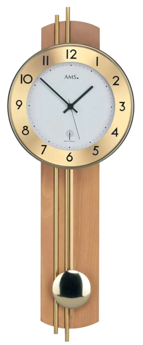 Horloge murale AMS 68x24x7 cm bois, laiton • Radiopilotée • Design intemporel