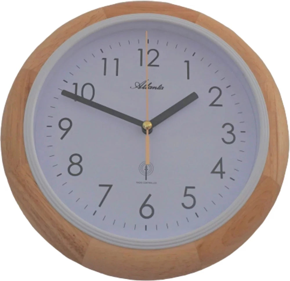 Horloge murale Atlanta 25,5 cm Ø bois • Radio-pilotée • Silencieuse
