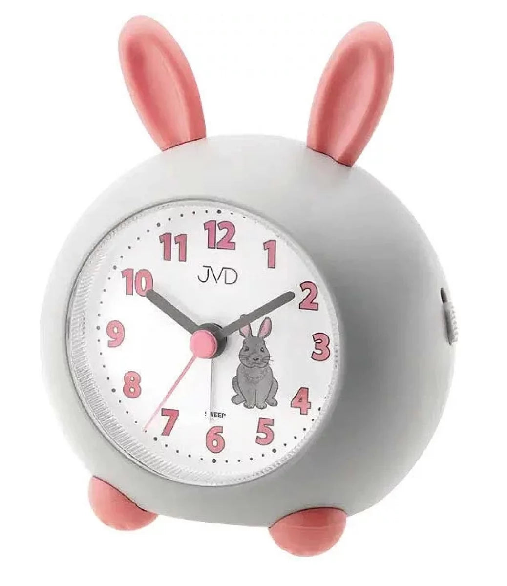 JVD Kinderwecker mit Hasenmotiv Analoger Wecker 16 x 10.5 x 4 cm Kunststoff • Leiser schleichender Sekundenzeiger • Zifferblattbeleuchtung
