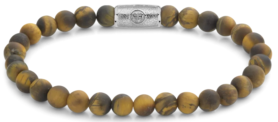 Armband aus 6mm Naturstein in Tigeraugeoptik mit Edelstahlverschluss - Rebel&Rose Modell: RR-60083-S-M