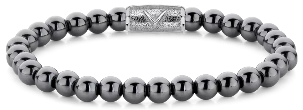 Armband aus 6mm großen Hämatitsteinen mit Edelstahlverschluss - Rebel&Rose Modell: RR-6DV02-S-L