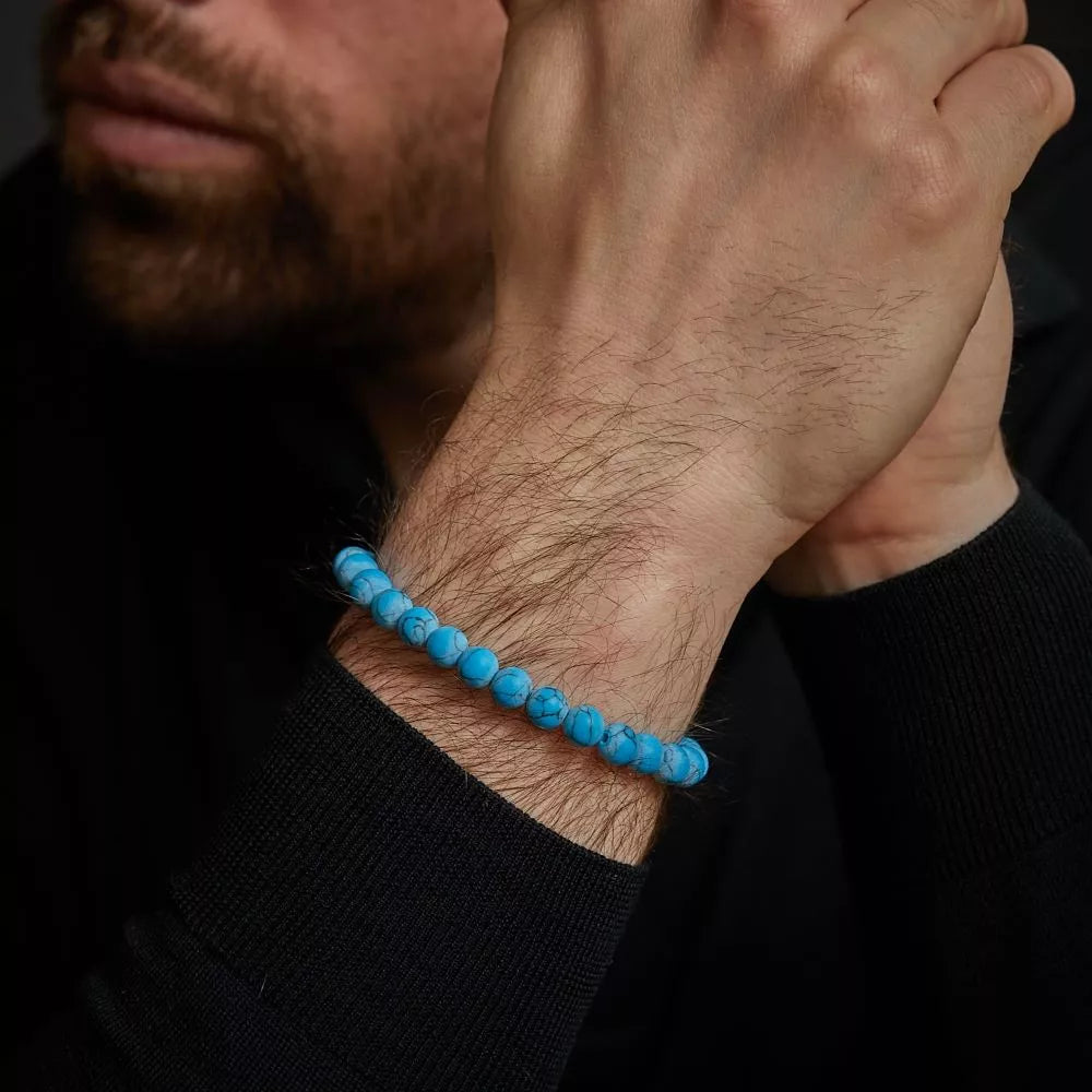 Armband aus 8mm großen Turqurenit-Steinen mit Edelstahlverschluss - Rebel&Rose Modell: RR-80043-S-M