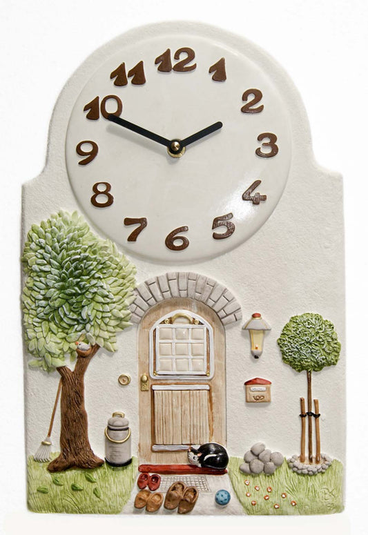 Terrastudio Wall Clock 35x23 cm Art Ceramic • Charming House Motif • Cozy Atmosphere
