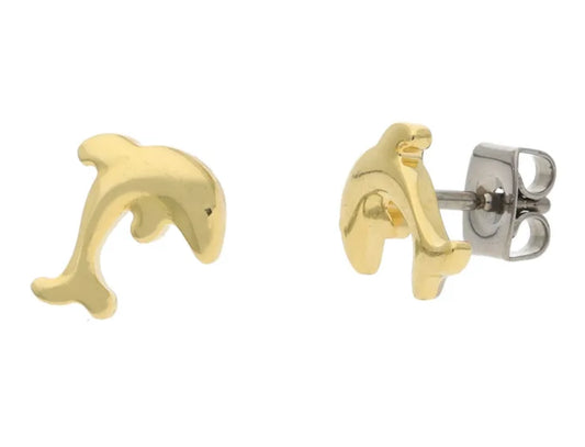 Titanium stud earrings, gold-plated dolphin - Boccia Jewelry Model: 05090-02