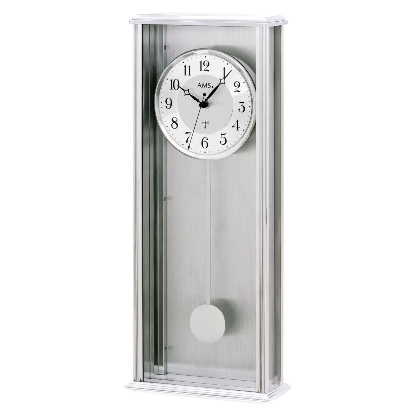 AMS Wanduhr 51x20x7 cm Metall • Funk-Uhrwerk • Elegantes Pendel