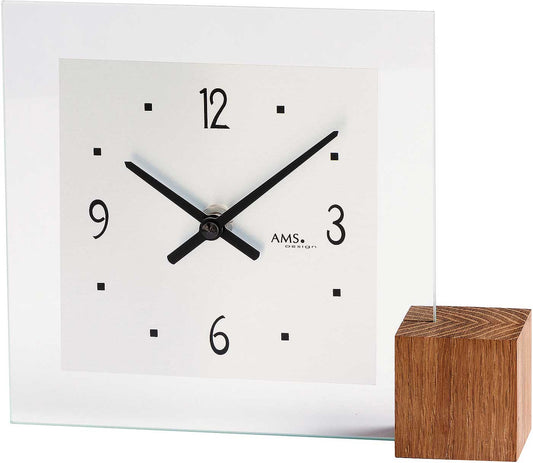 AMS Table Clock 16x19x4 cm Glass • Precise Quartz Movement • Modern Design