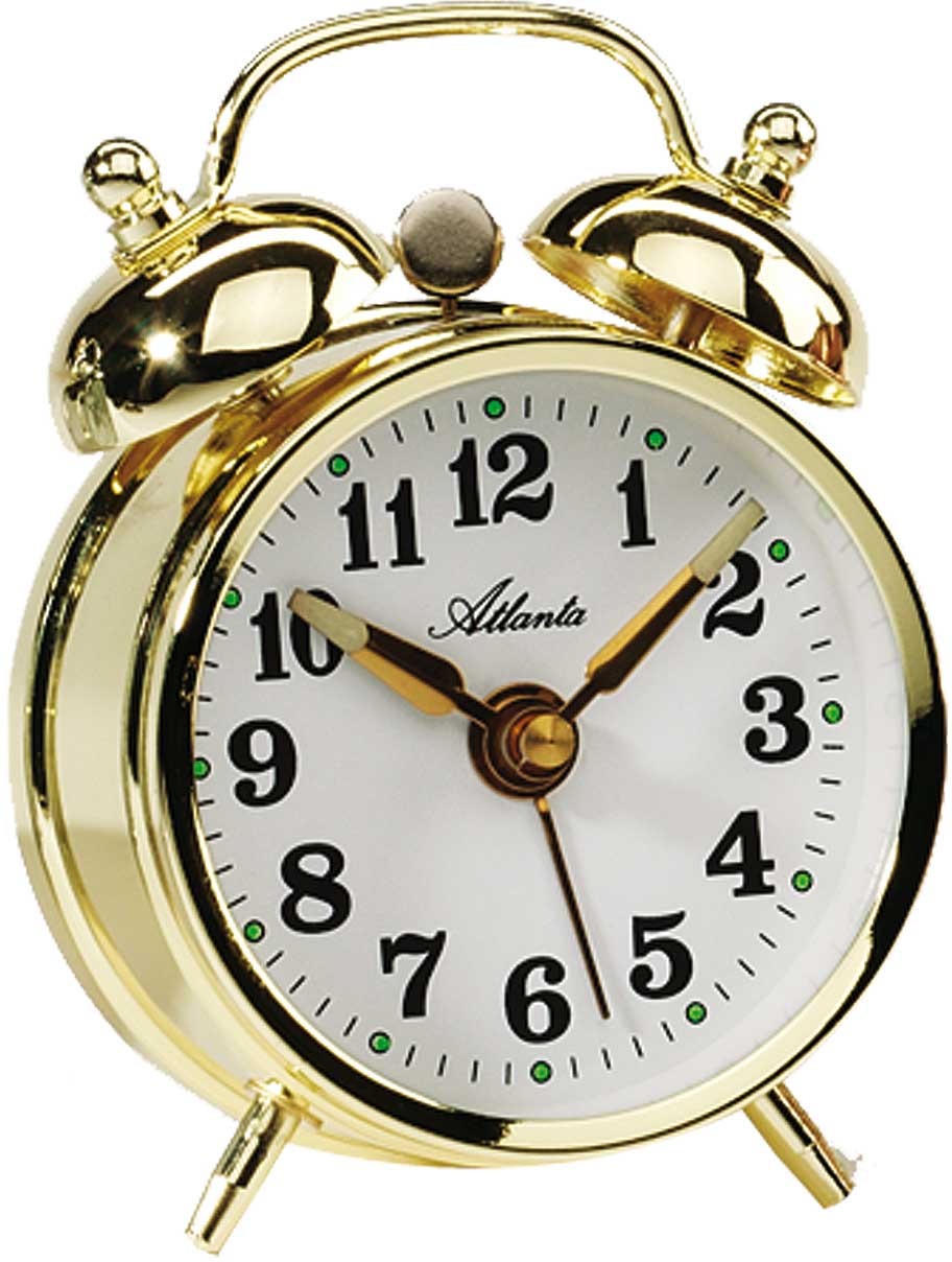 Atlanta Mechanischer Doppelglocken-Wecker 10x7.5x3.8 cm Metall Gold • Leuchtzeiger • Klassisches Design
