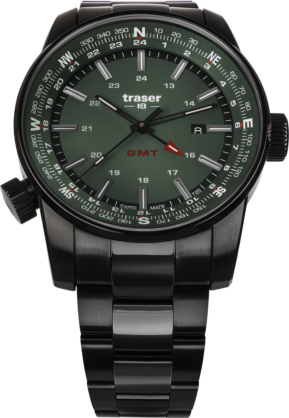 Traser P68 Pathfinder GMT Green 109525 Men's Watch • Quartz Movement • Sapphire Crystal