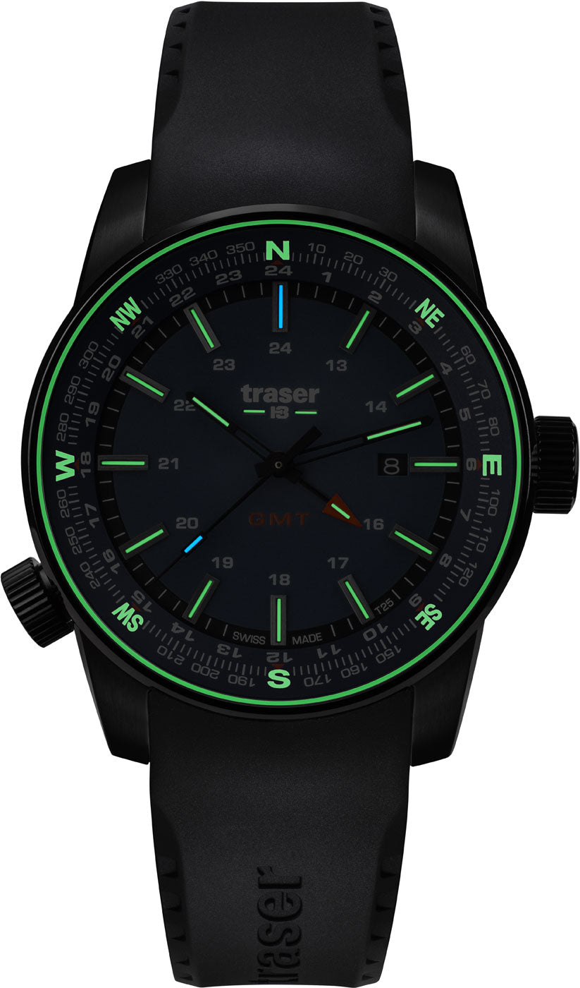 Traser P68 Pathfinder GMT 109744 Men's Watch • trigalight Luminous Hands • 10 Bar Water Resistance