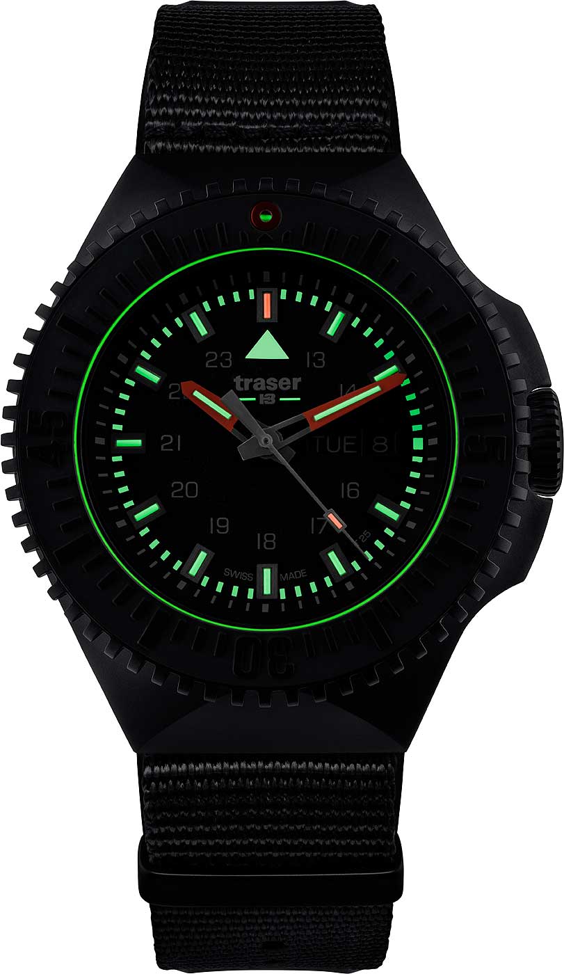Traser P69 Black Stealth 109854 Men's Watch • Trigalight Technology • Swiss Quartz Movement
