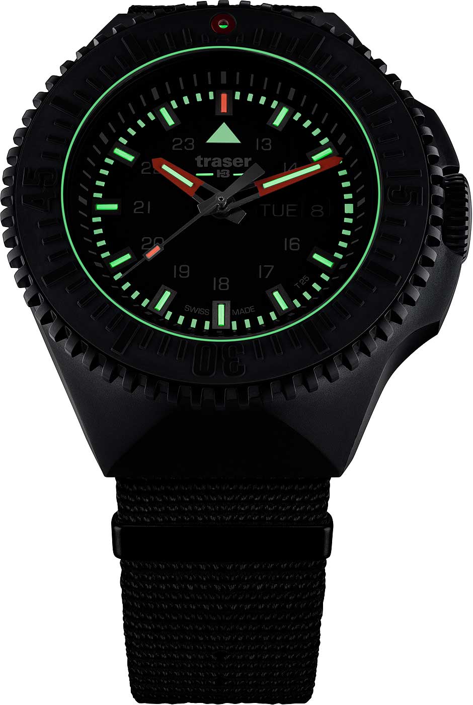 Traser P69 Black Stealth 109854 Men's Watch • Trigalight Technology • Swiss Quartz Movement
