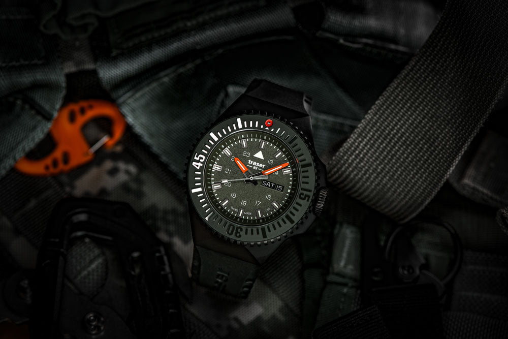 Traser P69 Black Stealth 109859 Men's Watch • Swiss Quartz Movement • Trigalight Illumination