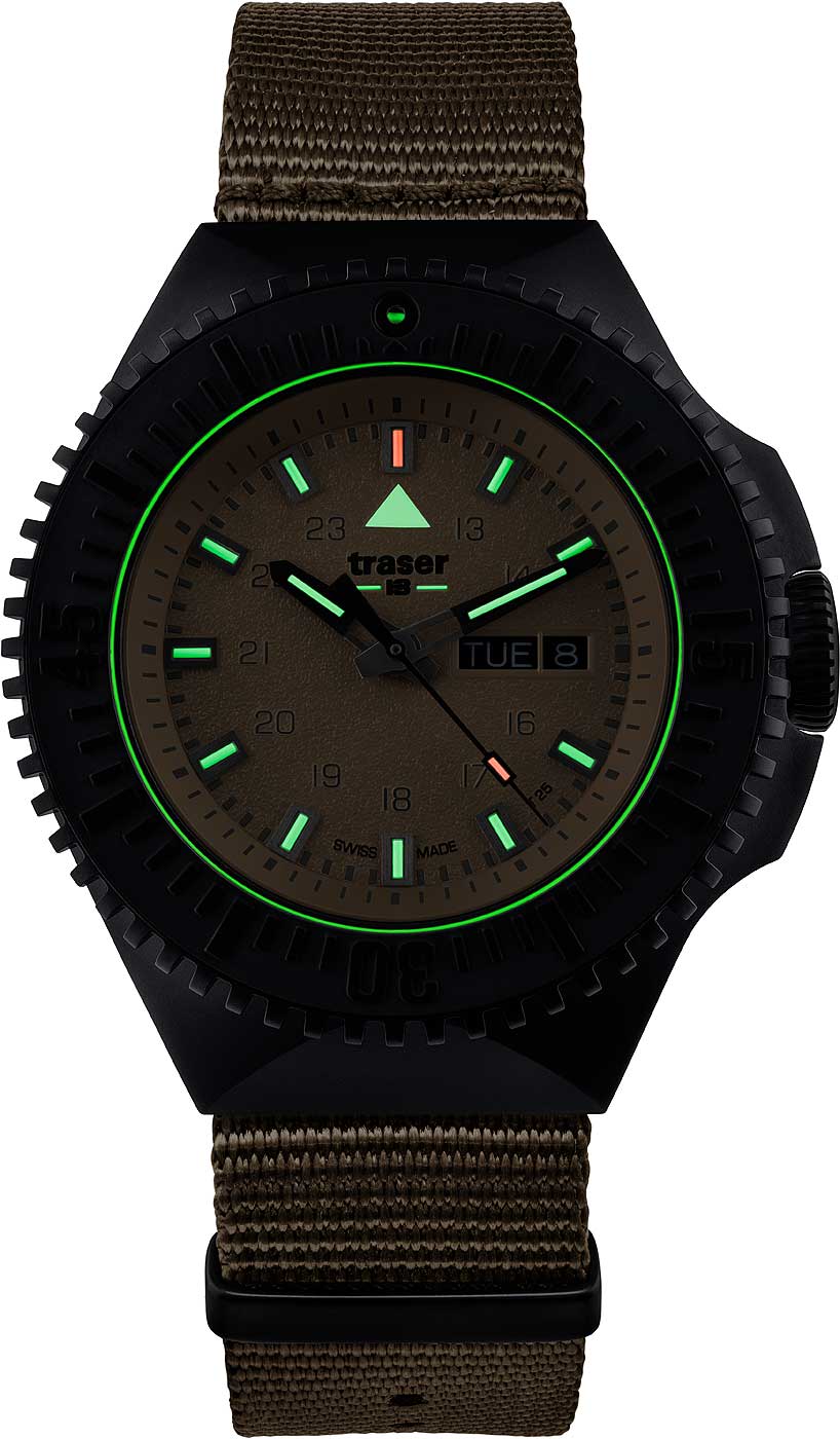 Traser P69 Black Stealth 109860 Men's Watch • trigalight technology • Swiss Made quartz movement