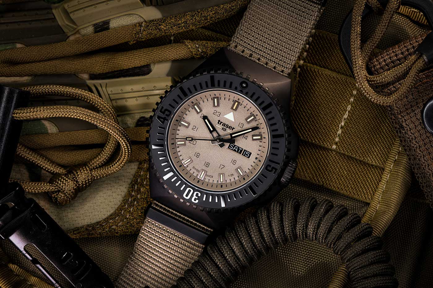 Traser P69 Black Stealth 109860 Men's Watch • trigalight technology • Swiss Made quartz movement