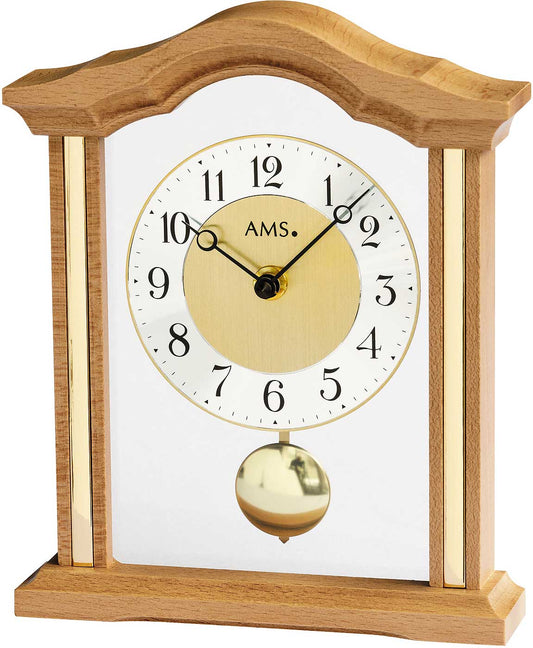AMS Table Clock 23x19x6 cm Beech Wood • Silent Quartz Movement • Solid Beech Wood