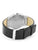 Herrenuhr mit schwarzem Lederarmband und silbernem Gehäuseboden mit Schrauben
