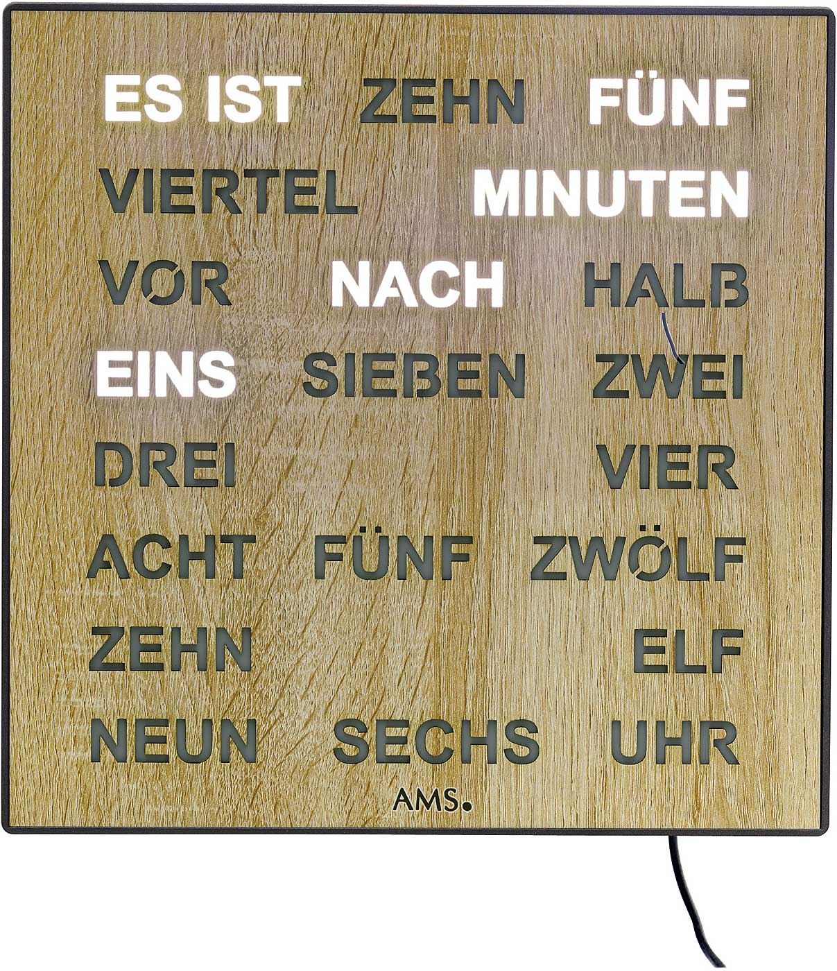 Horloge de table AMS 28x28x4 cm plastique • Affichage numérique par mots • Design moderne
