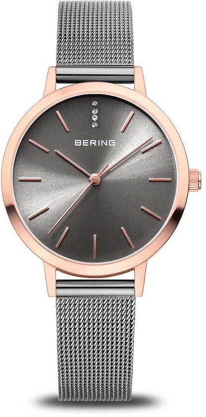 Bering Classic 13434-369 Damenuhr • Kratzfestes Saphirglas • Feines Milanaise-Armband