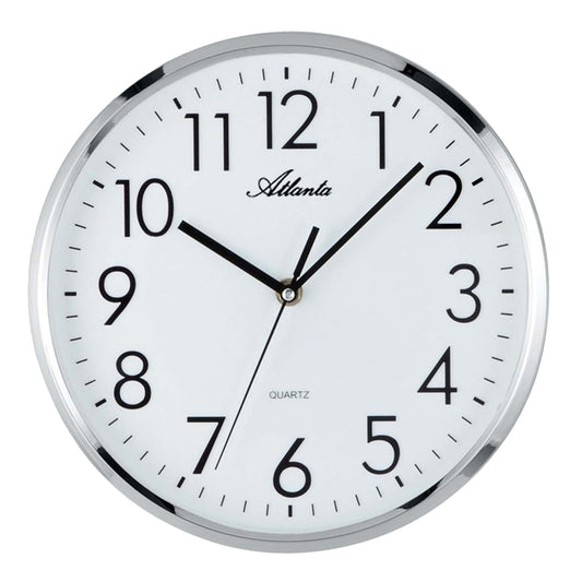 Horloge murale Atlanta 26 cm Ø plastique • Mouvement silencieux • Seconde glissante