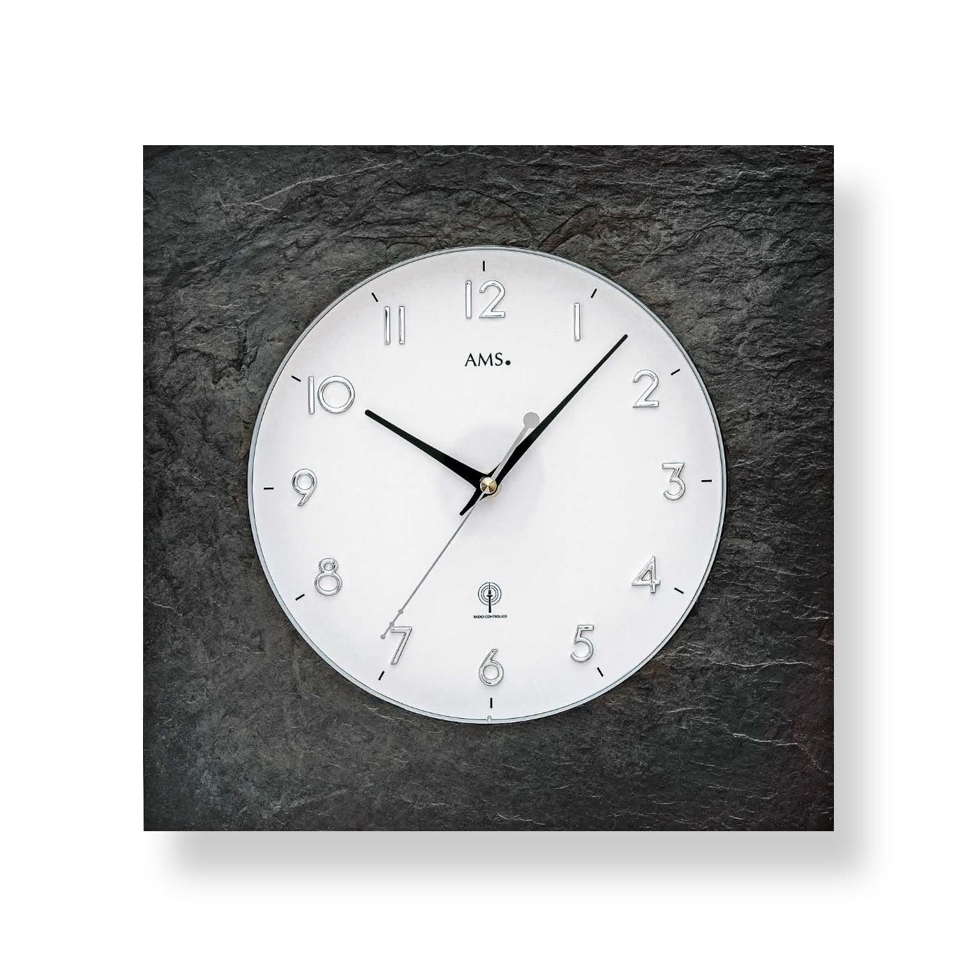 Horloge murale AMS 34x34x5 cm Ardoise • Radiopilotée • Design moderne