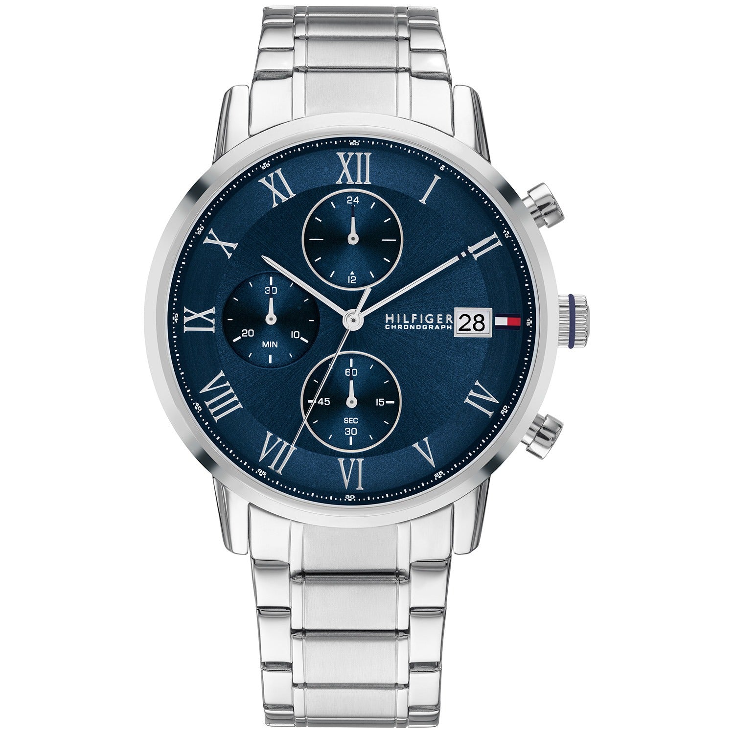 Herrenarmbanduhr mit blauem Zifferblatt, Edelstahlband und Datumsanzeige 28