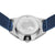 Tylna część zegarka damskiego Bering z grawerem mapy świata i niebieską bransoletą typu mesh