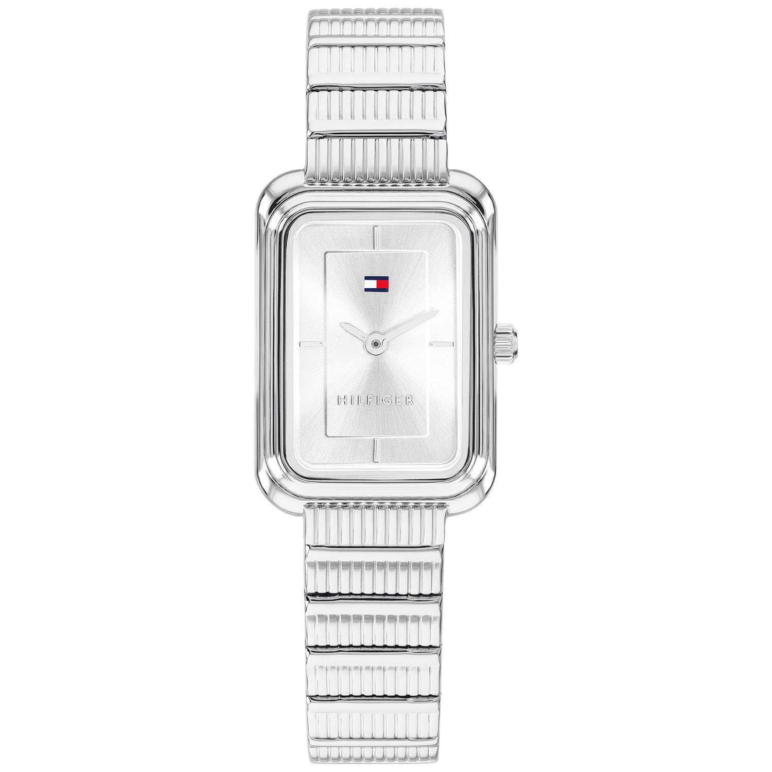 Tommy Hilfiger Daisy Damenarmbanduhr: silbernes Edelstahlband, rechteckiges Zifferblatt